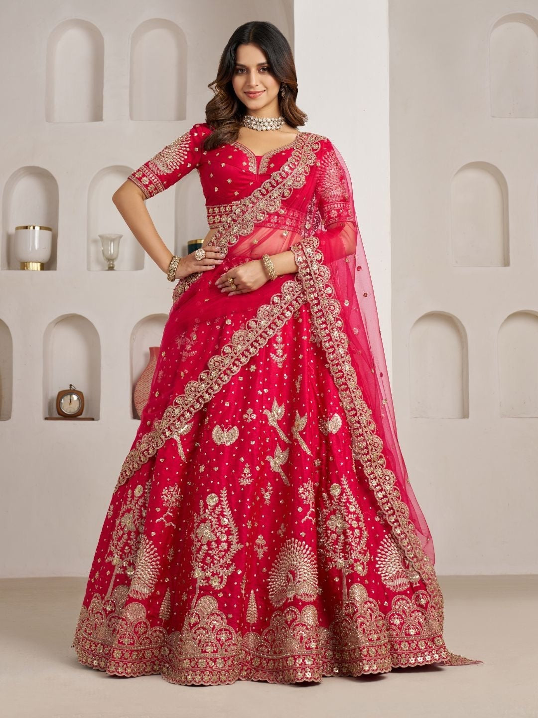 Rani Pink Peacock Designer Crop Top Lehenga