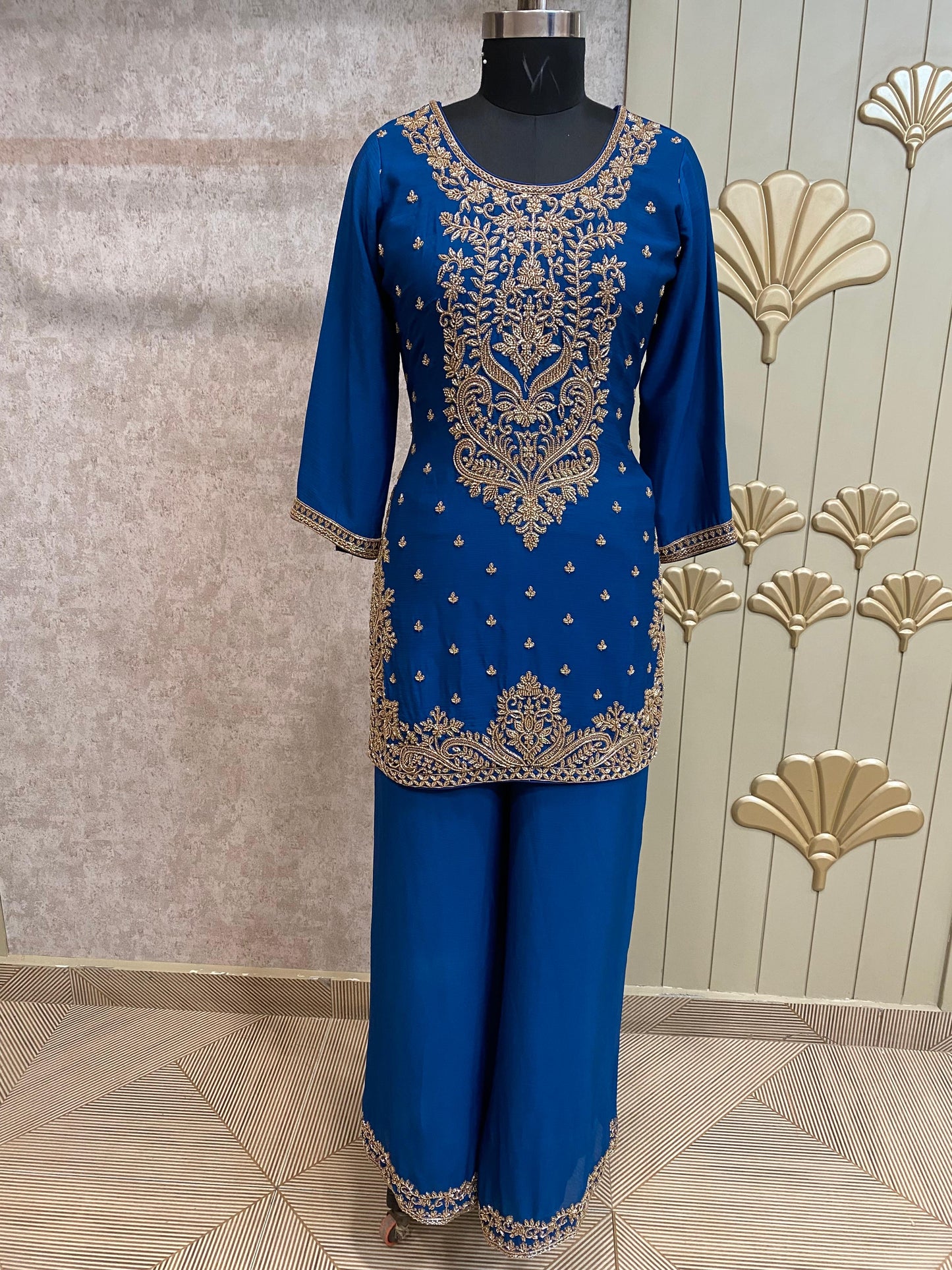 Blue Long Sharara Suit Dress Material