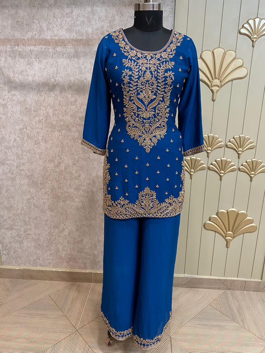 Blue Long Sharara Suit Dress Material