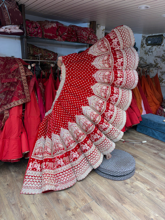 Red Gajraj Doli Barat Ball Bridal Lehenga