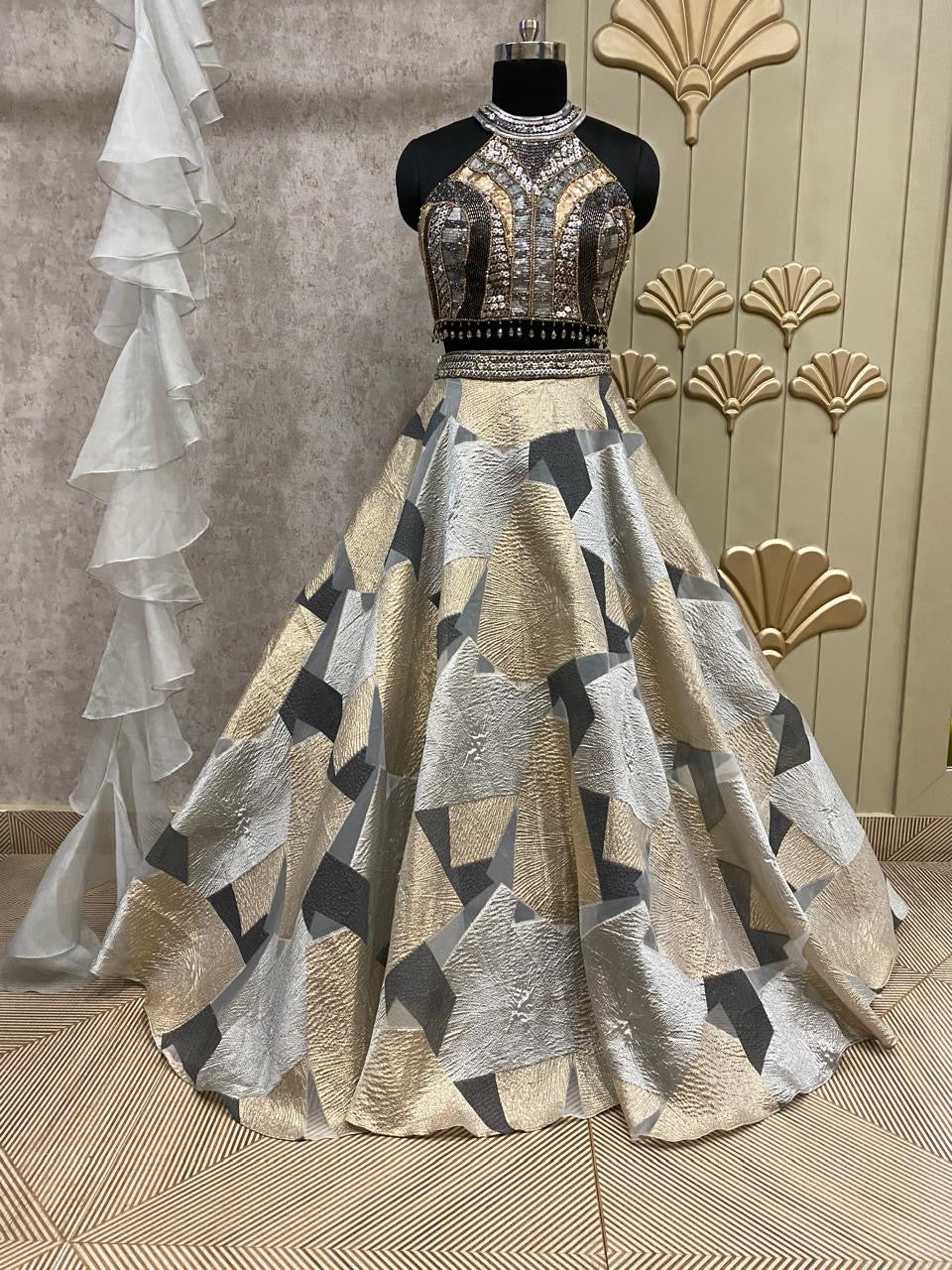 Golden silver PDP Crop Top Lehenga