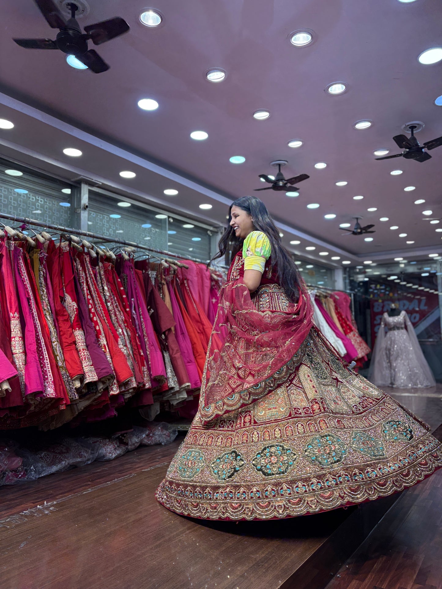 Attractive maroon bridal Lehenga happy customer