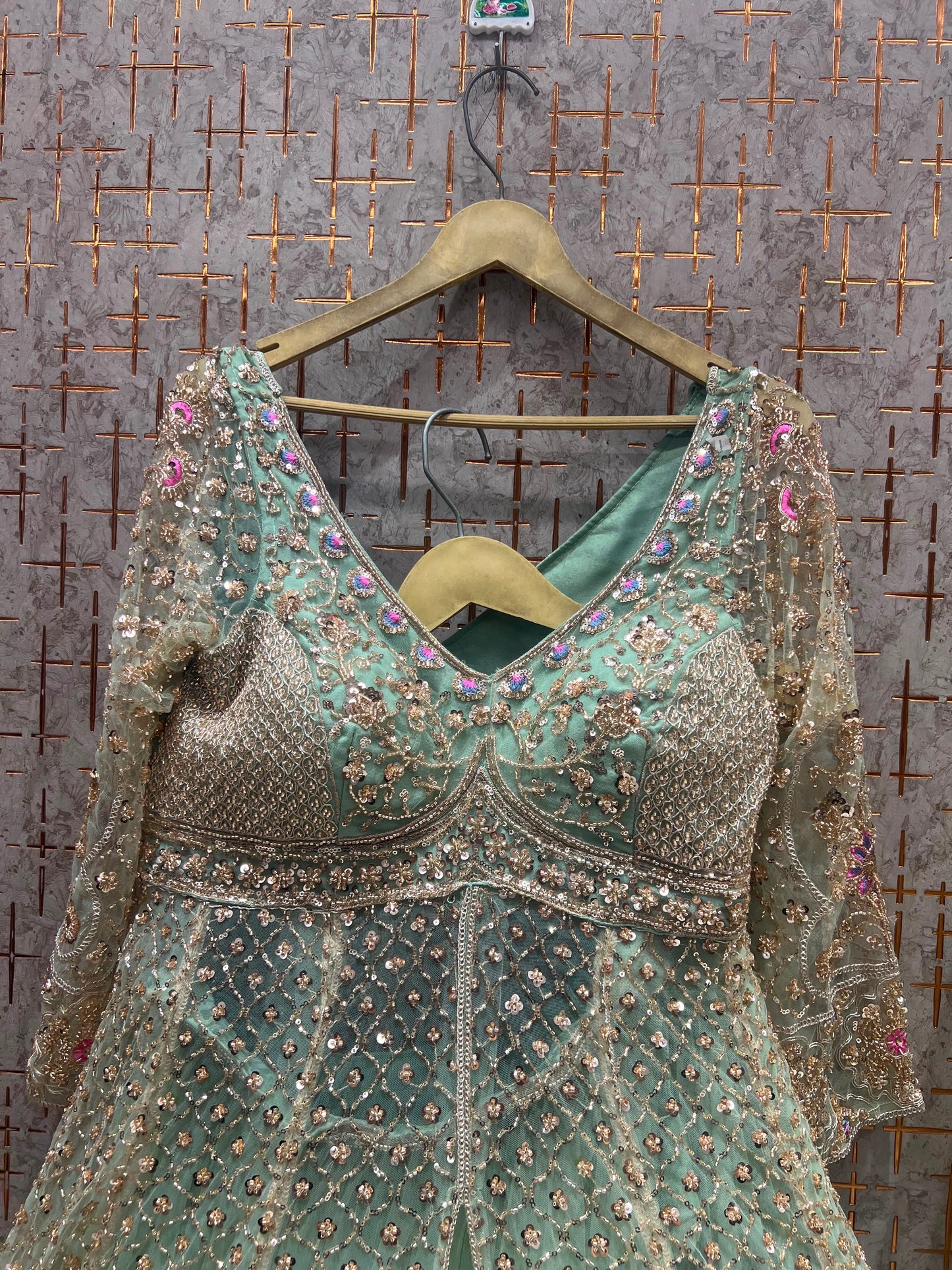 Blue Green Long Farshi Garara Indo Western Dress