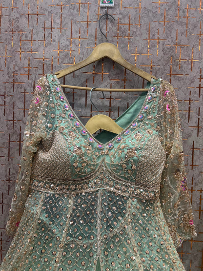 Blue Green Long Farshi Garara Indo Western Dress