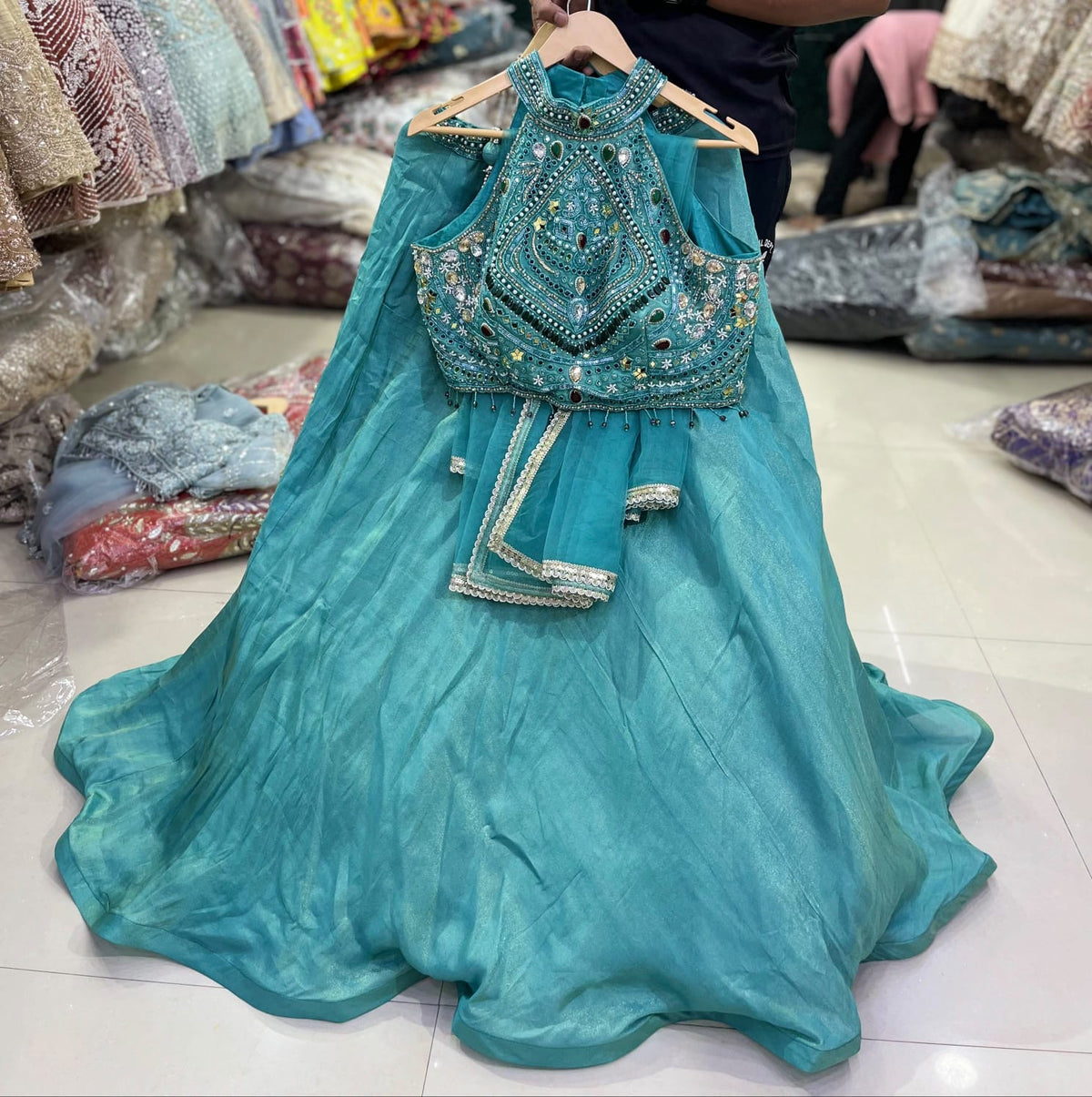 Blue Crop top Lehenga