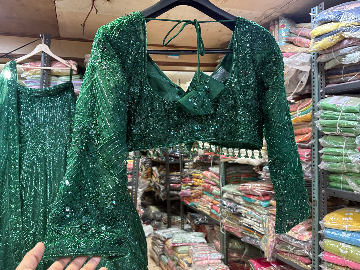 Something Different Green on Green Monotone Crop Top Lehenga