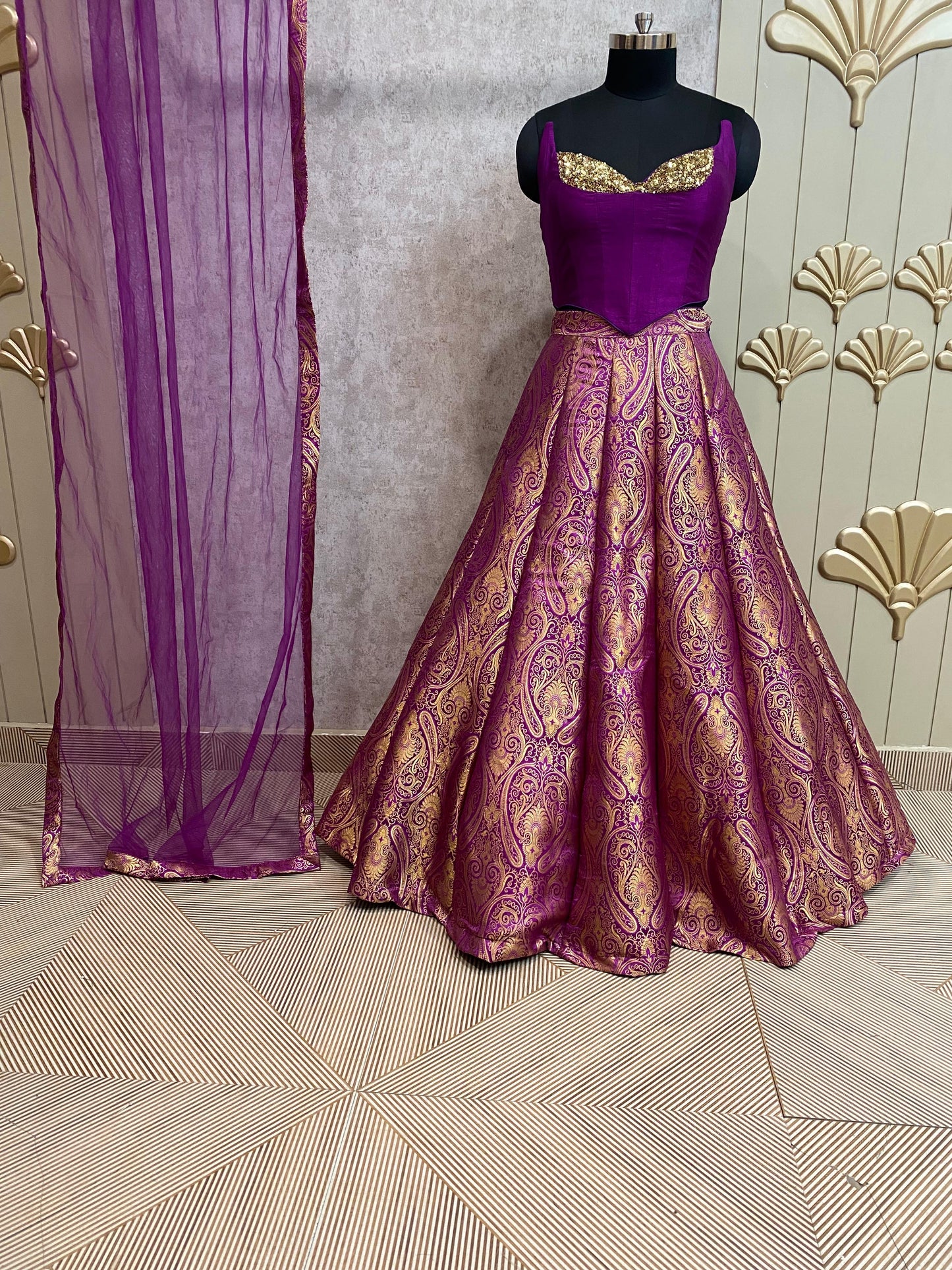 Pink crop top lehenga