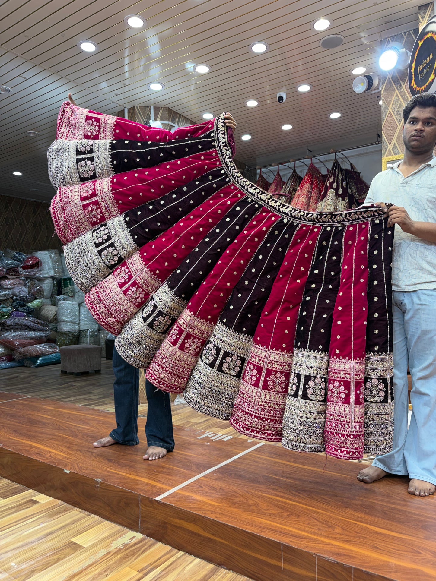 Hot Pink Multikali Ball Bridal Lehenga