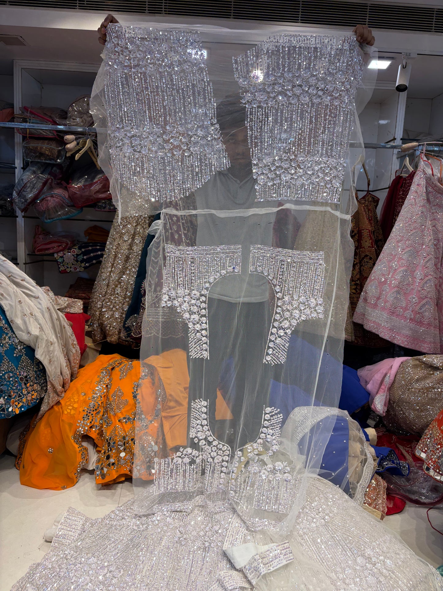 Silver White Zig Zag Handwork Lehenga