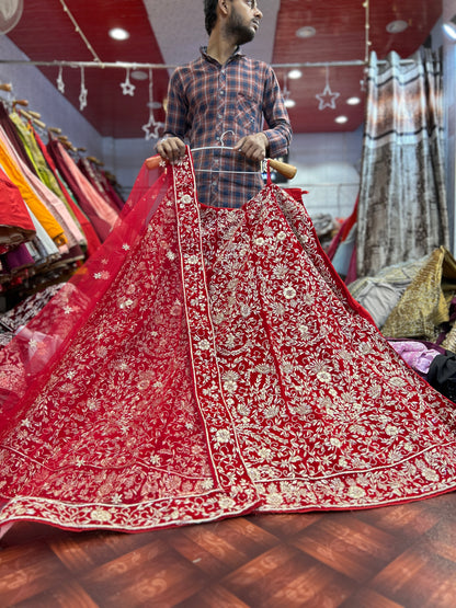 Eye catching maroon pure handwork zardozi dabka lehenga