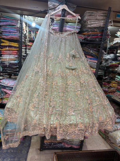 16 kali Engaging pista green crop top Lehenga