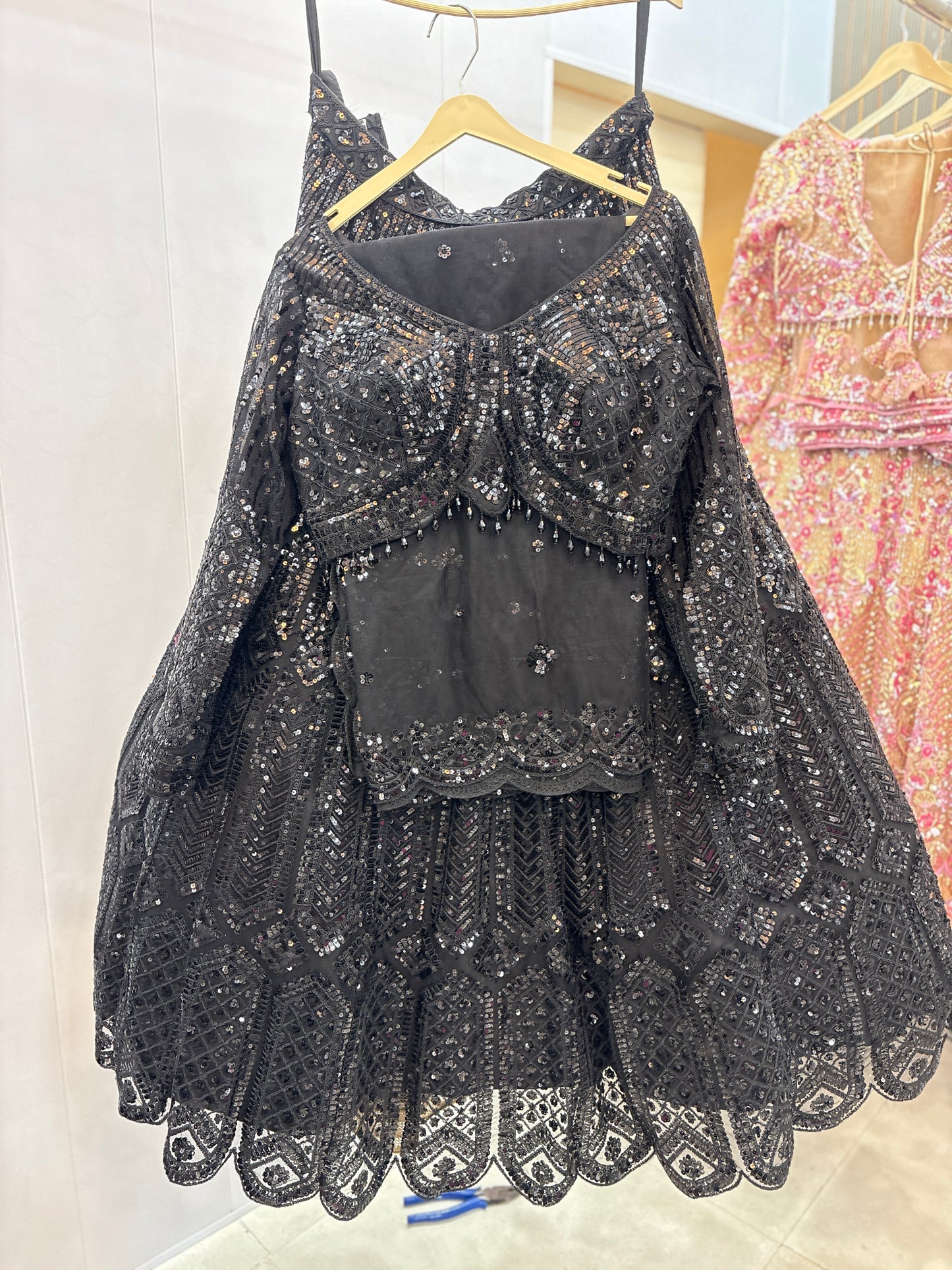 Eye catching Black On Black monotone Crop Top  lehenga