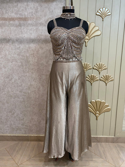 Golden Long Sharara Suit Dress Material