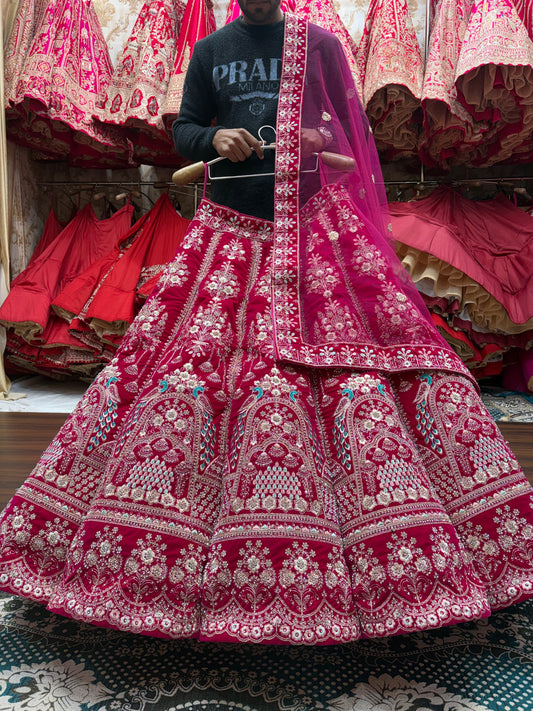 Astonishing Rani pink peacock Ball bridal Lehenga