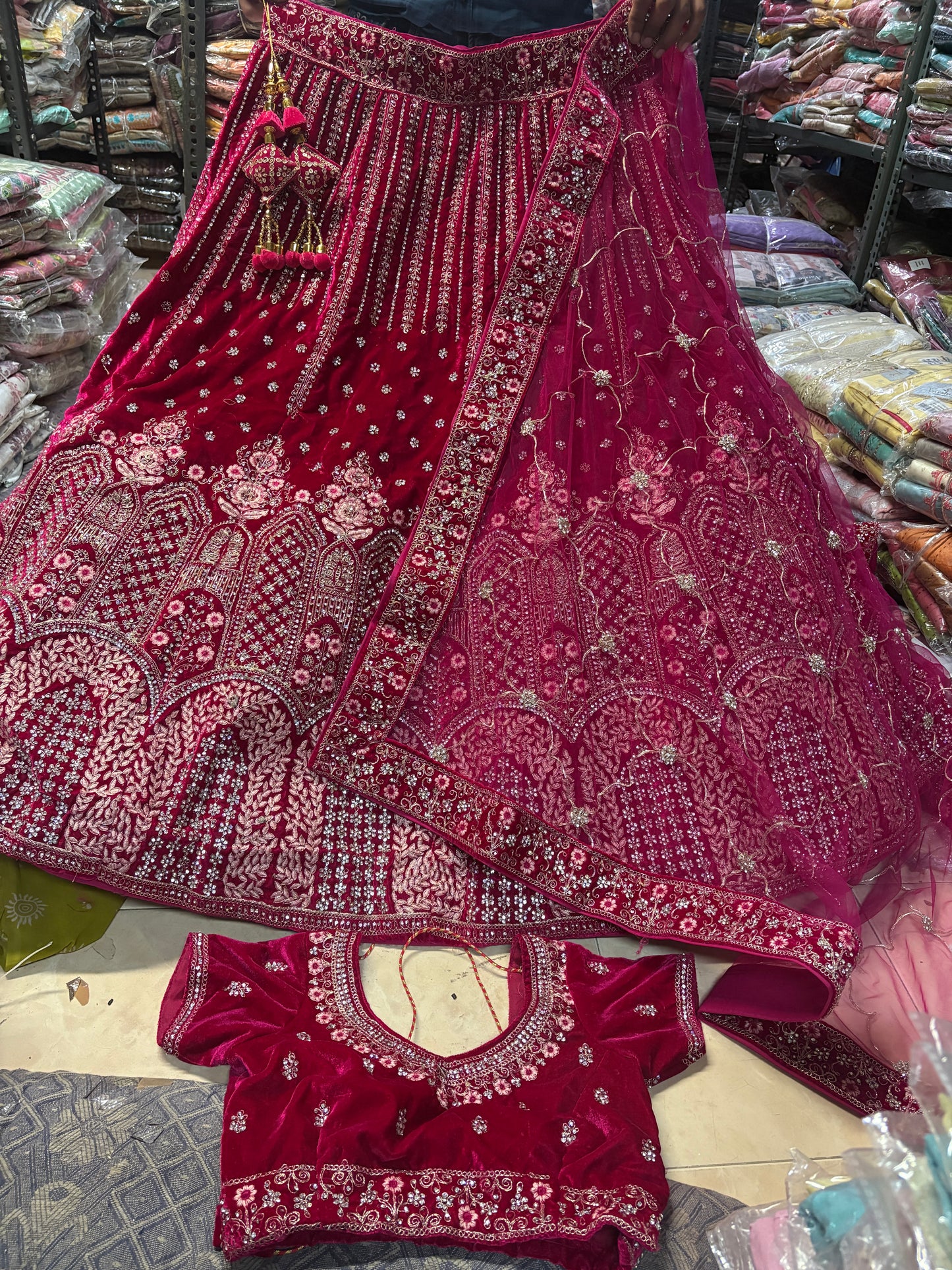 Tremendous red rani pink bridal Lehenga