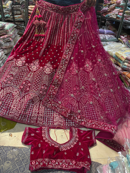 Tremendous red rani pink bridal Lehenga