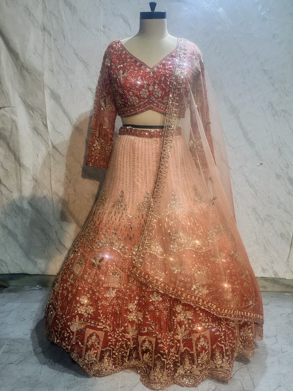 Green Crop Top double shade Lehenga
