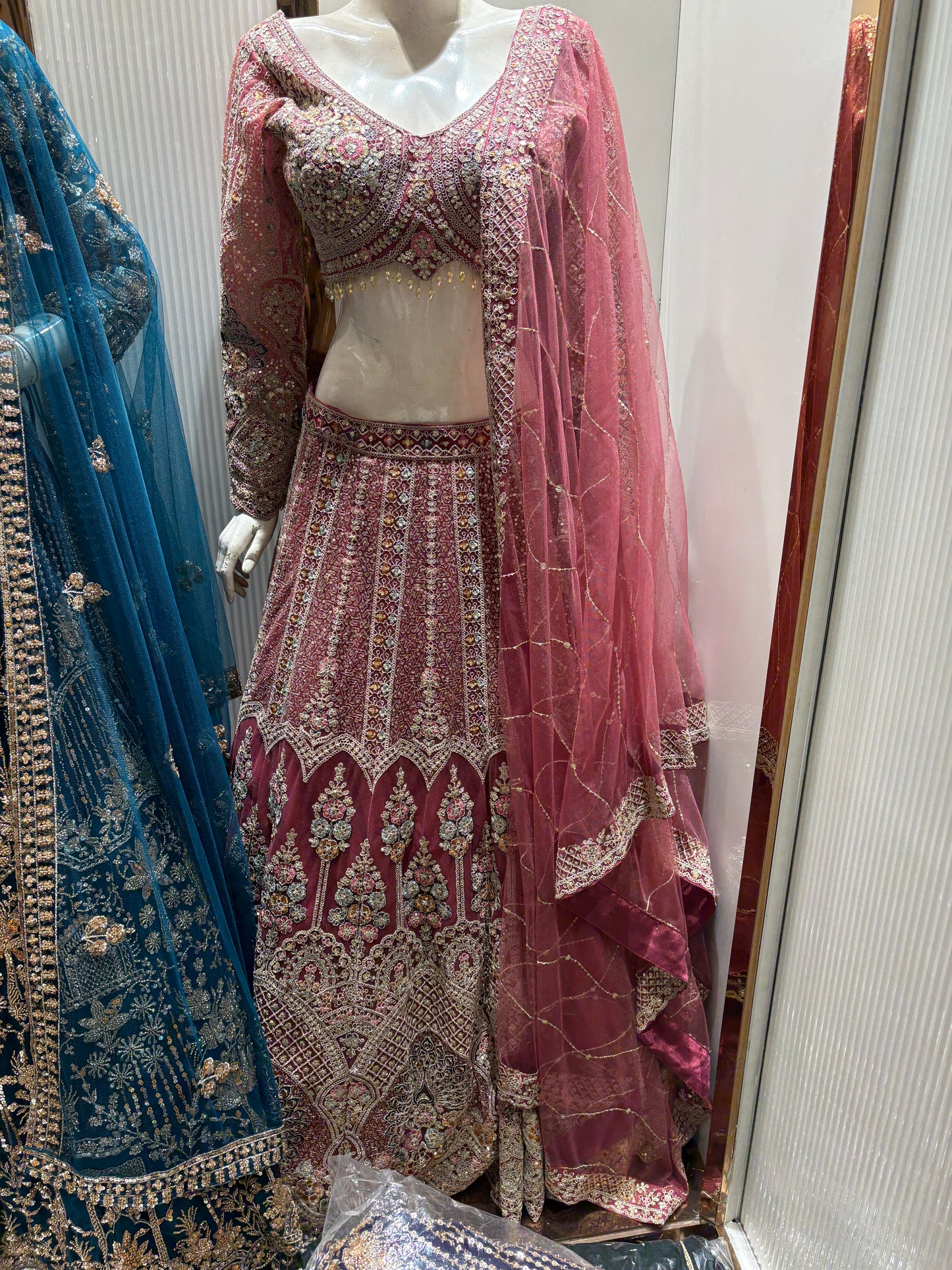Glamorous Pink crop top Lehenga