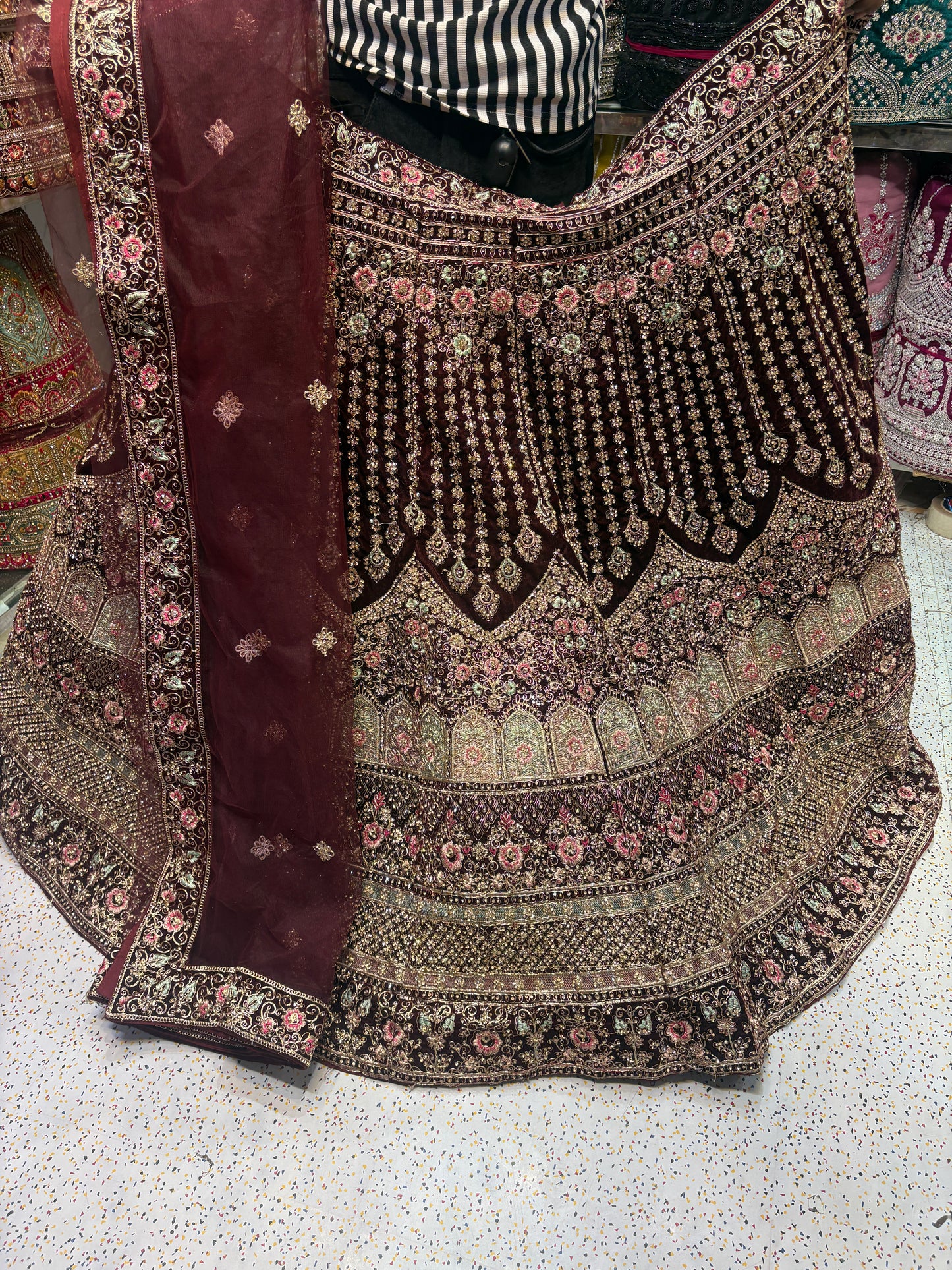 Khoobsurat maroon Jhumka bridal Lehenga