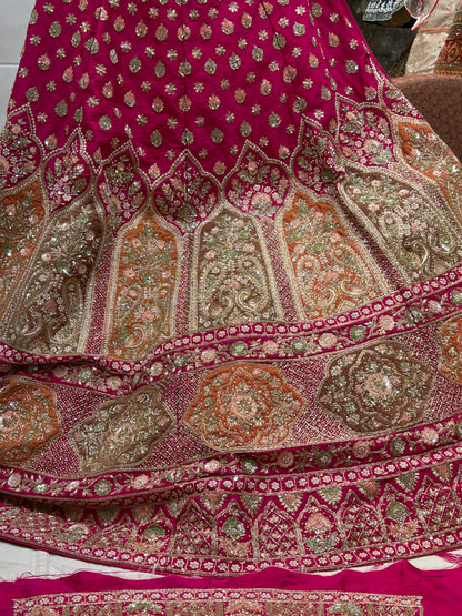 Magnificent pink bridal Pure Handwork Lehenga