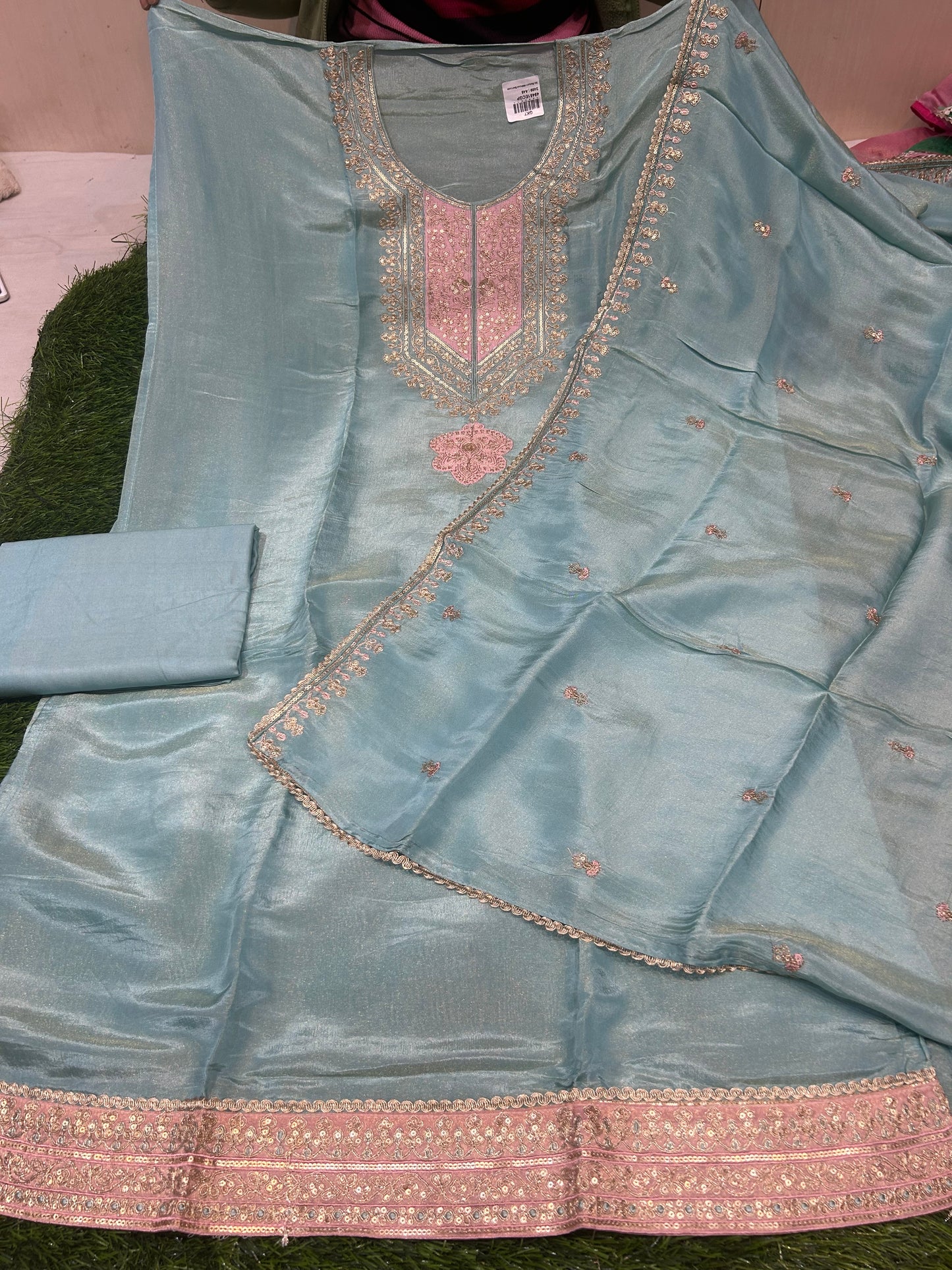 Pretty sky blue Unstitched suit ( free size )