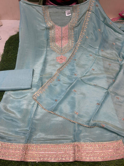 Pretty sky blue Unstitched suit ( free size )