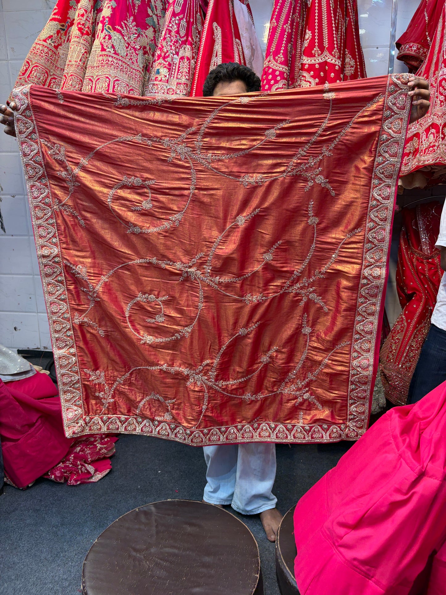 Orange Pink Peacock Designer Bridal Lehenga