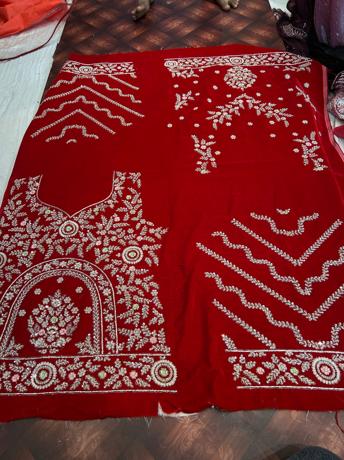 Gorgeous maroon pure handwork zardozi dabka lehenga