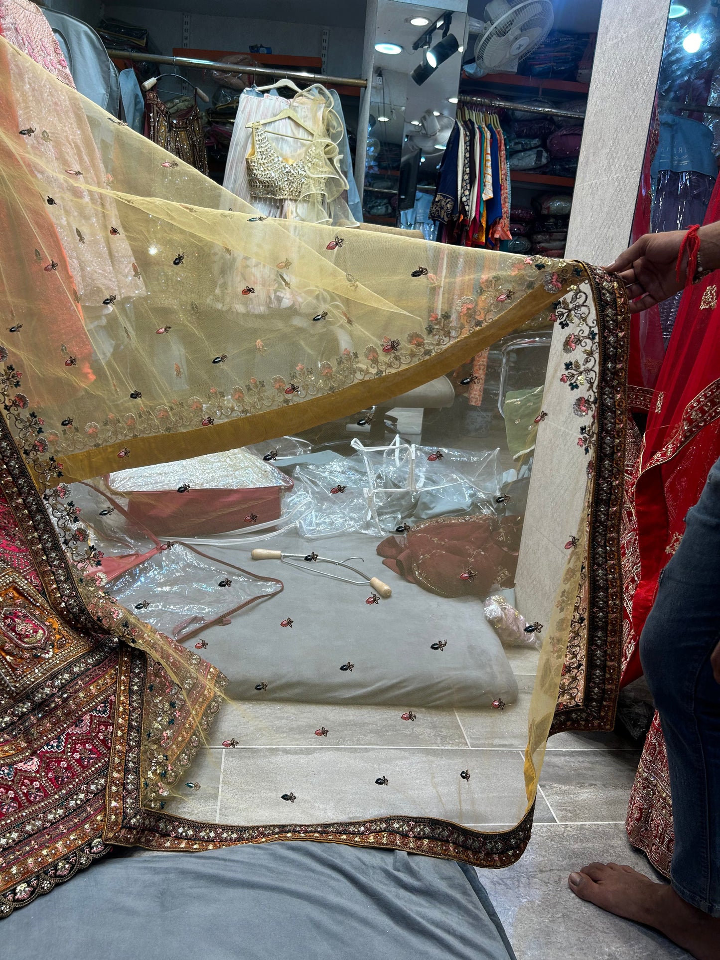 Astonishing pink golden double dupatta bridal Lehenga