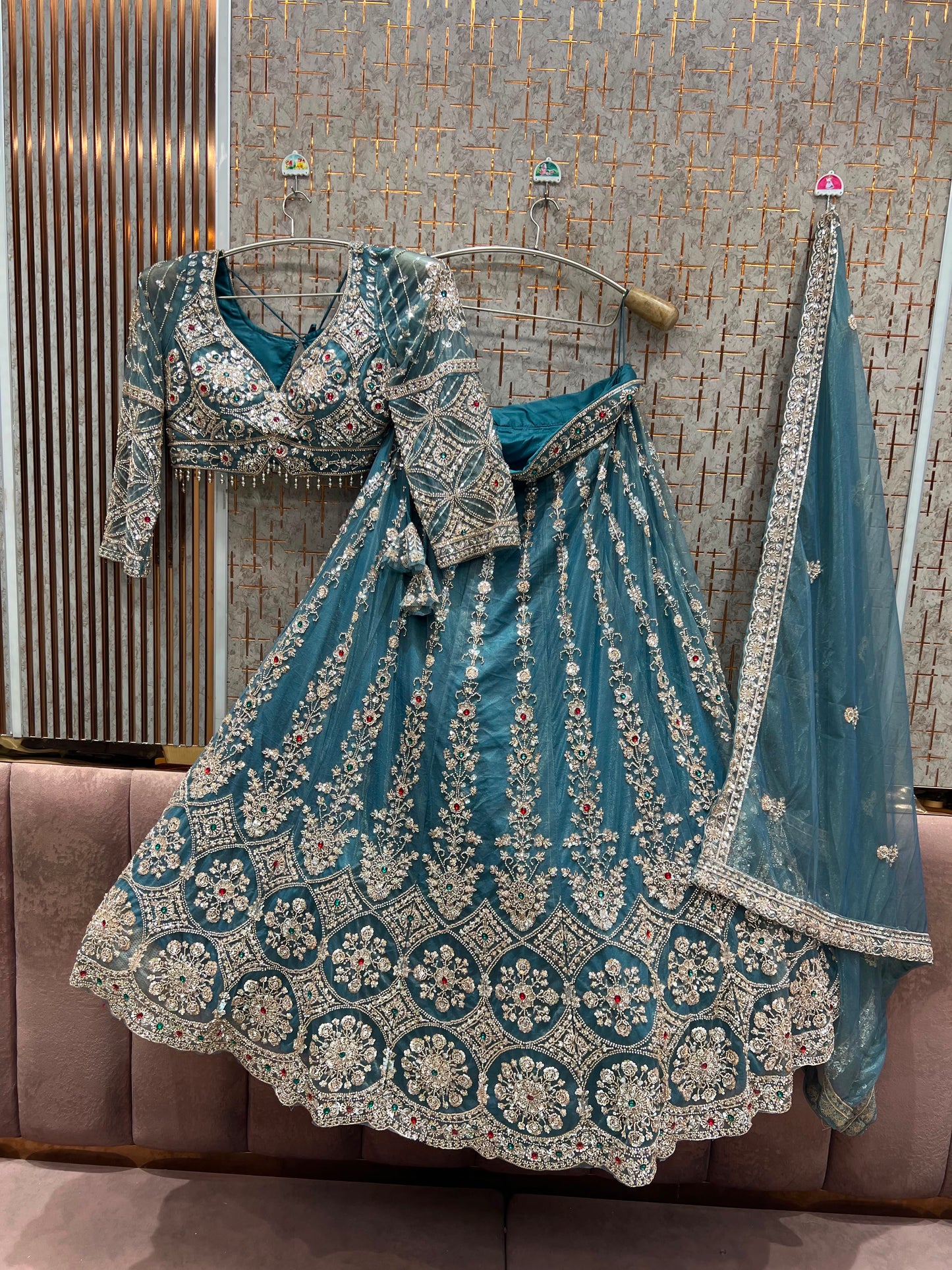 Turquoise Blue Crop Top Lehenga