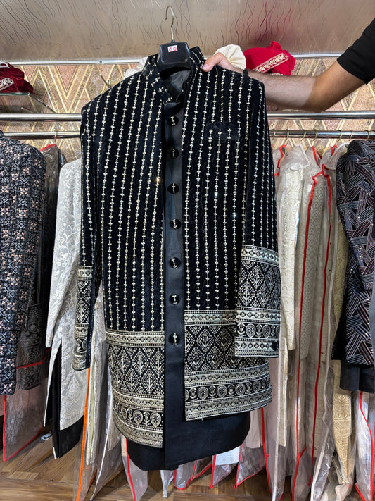 Black Jodhpuri indo western blazer kurta Sherwani