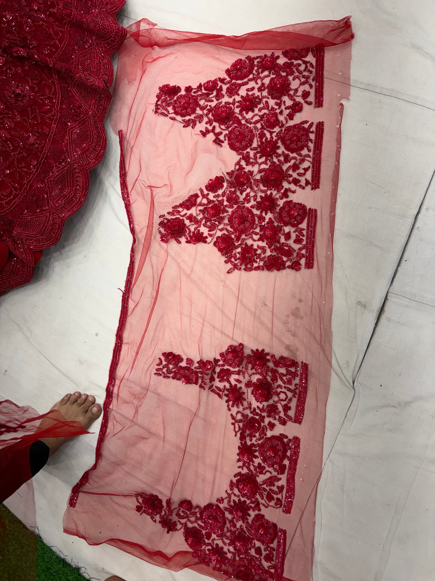 Red On Red monotone Lehenga