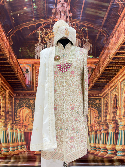 Embellished white sherwani