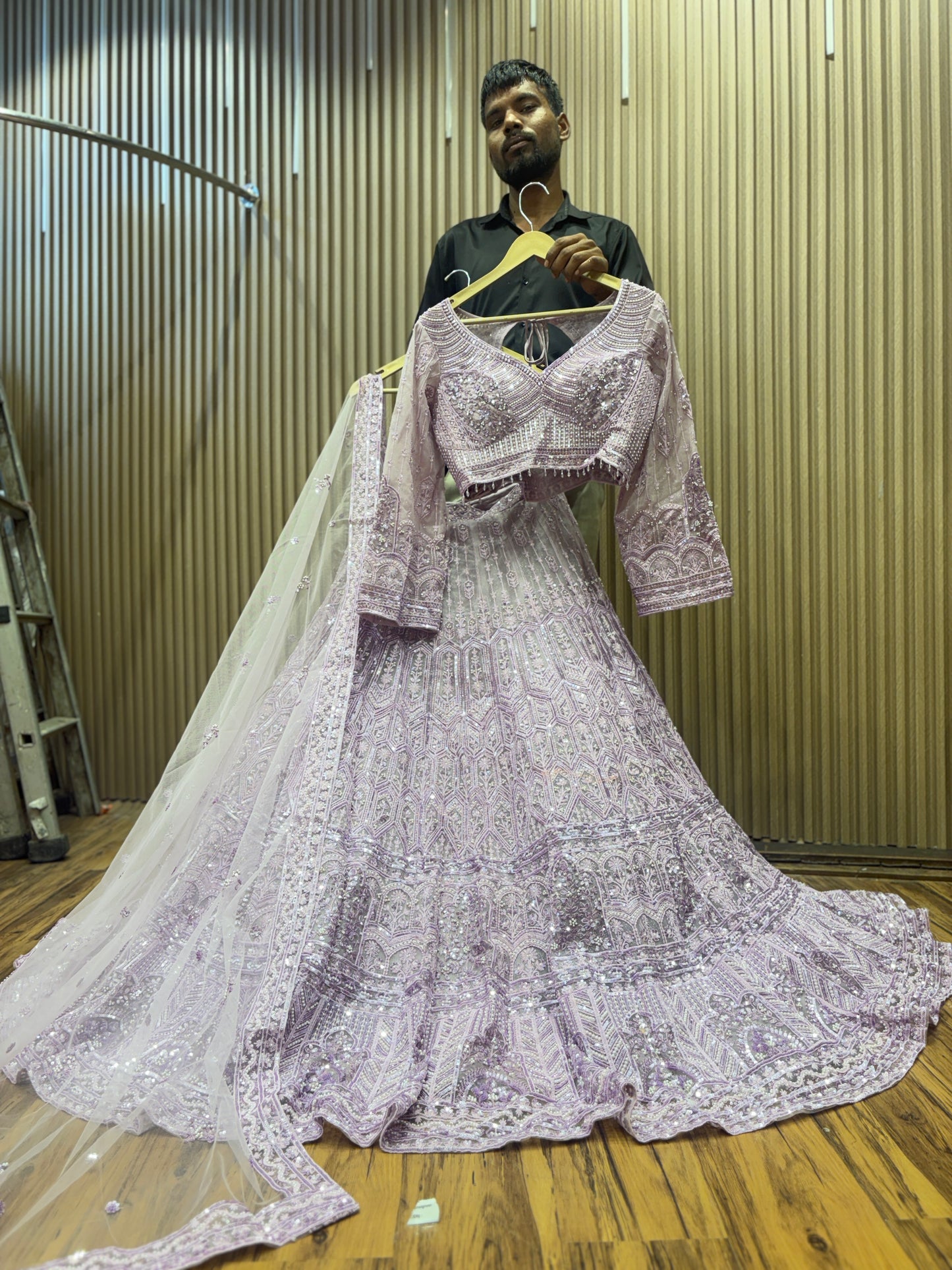 Girish pink guest crop top Lehenga