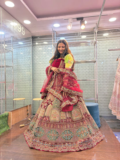 Attractive maroon bridal Lehenga happy customer