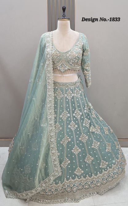 Turquoise green blue salsa Crop Top Lehenga