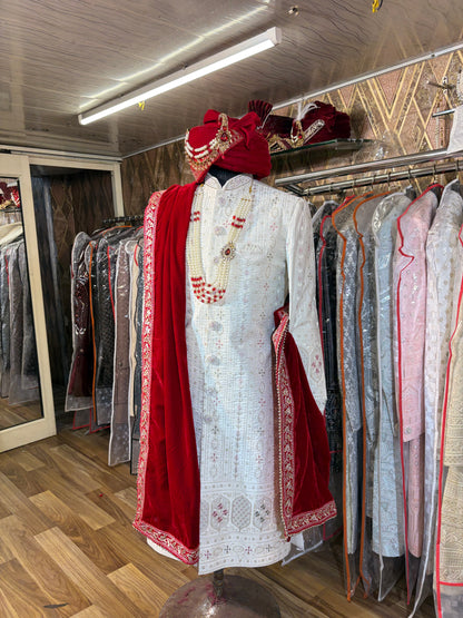 Red white sherwani - Shopping World