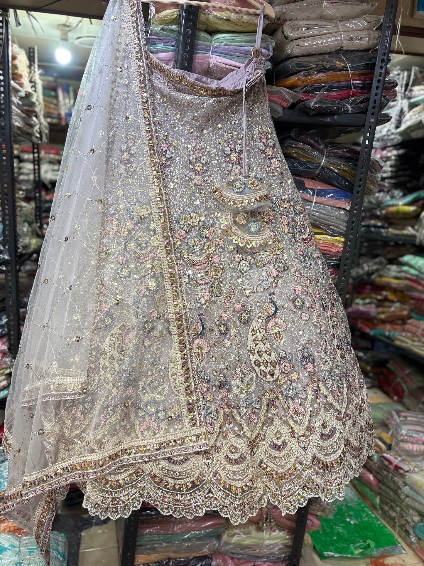 Lavishing Lavender pink peacock Crop Top Lehenga