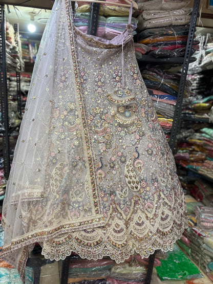 Lavishing Lavender pink peacock Crop Top Lehenga