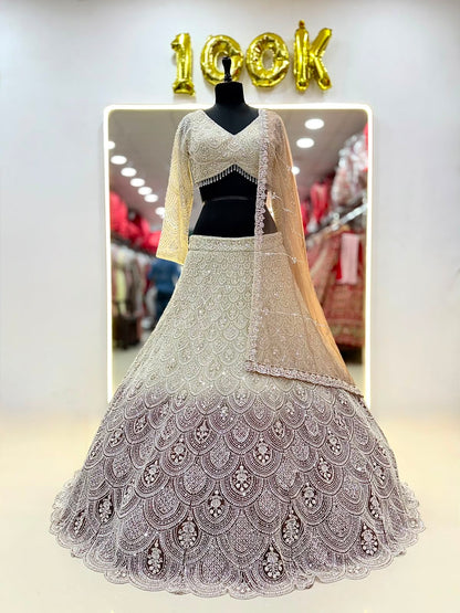 White Brown Double Shade Crop Top Lehenga