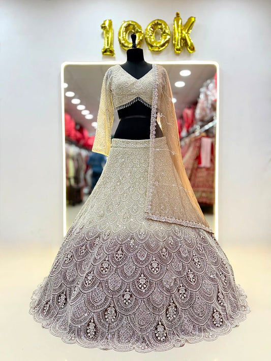 White Brown Double Shade Crop Top Lehenga