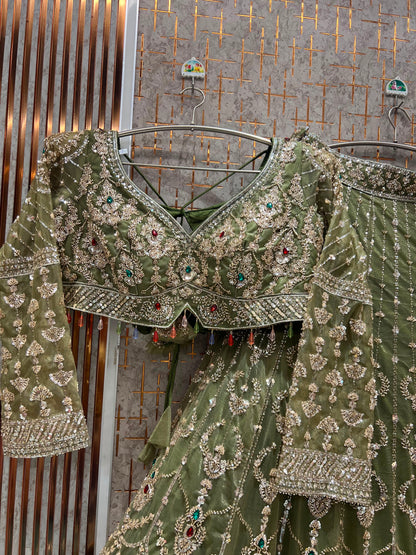 Green Crop Top Lehenga