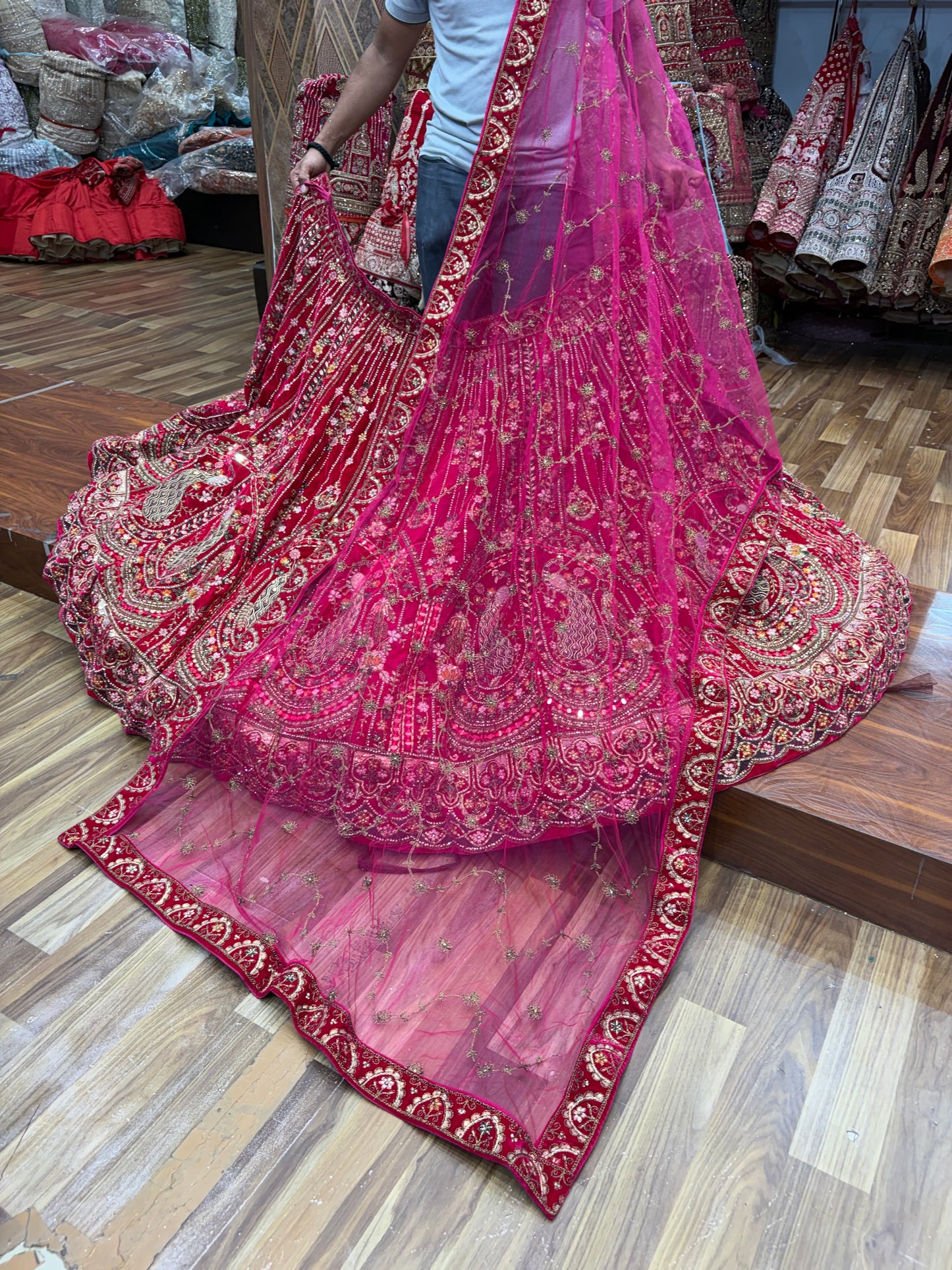 Hot Pink Peacock Bridal Lehenga