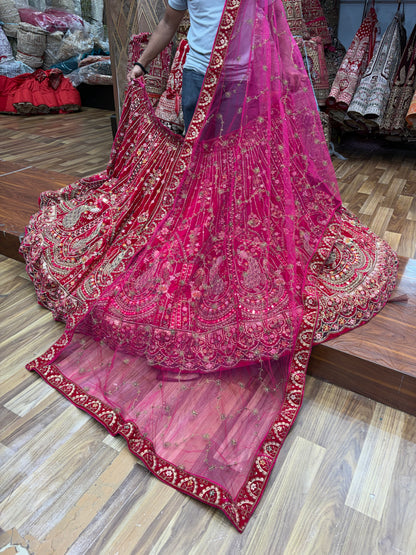 Hot Pink Peacock Bridal Lehenga