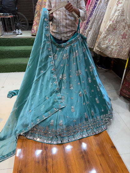 Sky Blue Mirror Work Lehenga