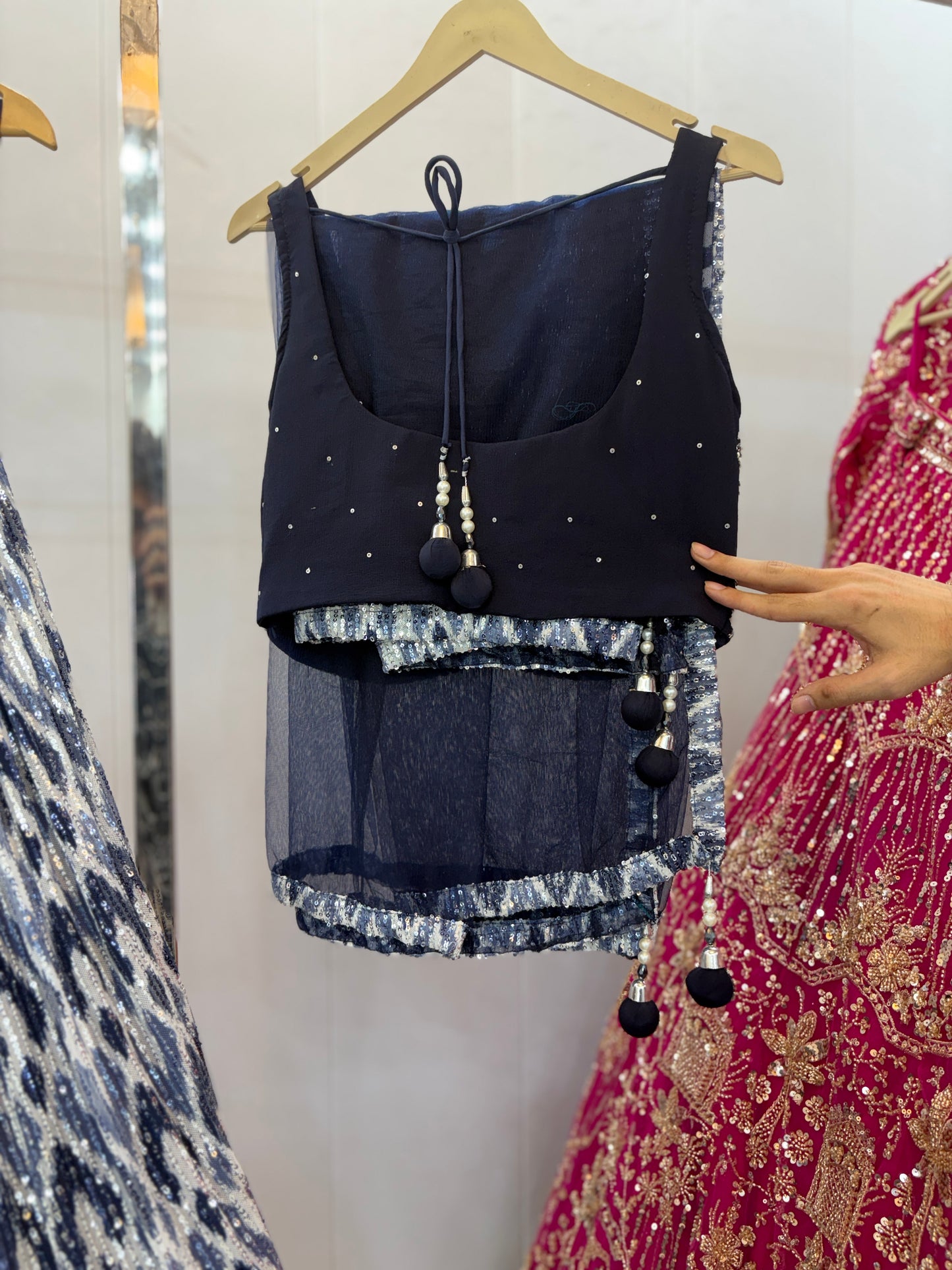 Astonishing Navy blue Crop top Lehenga