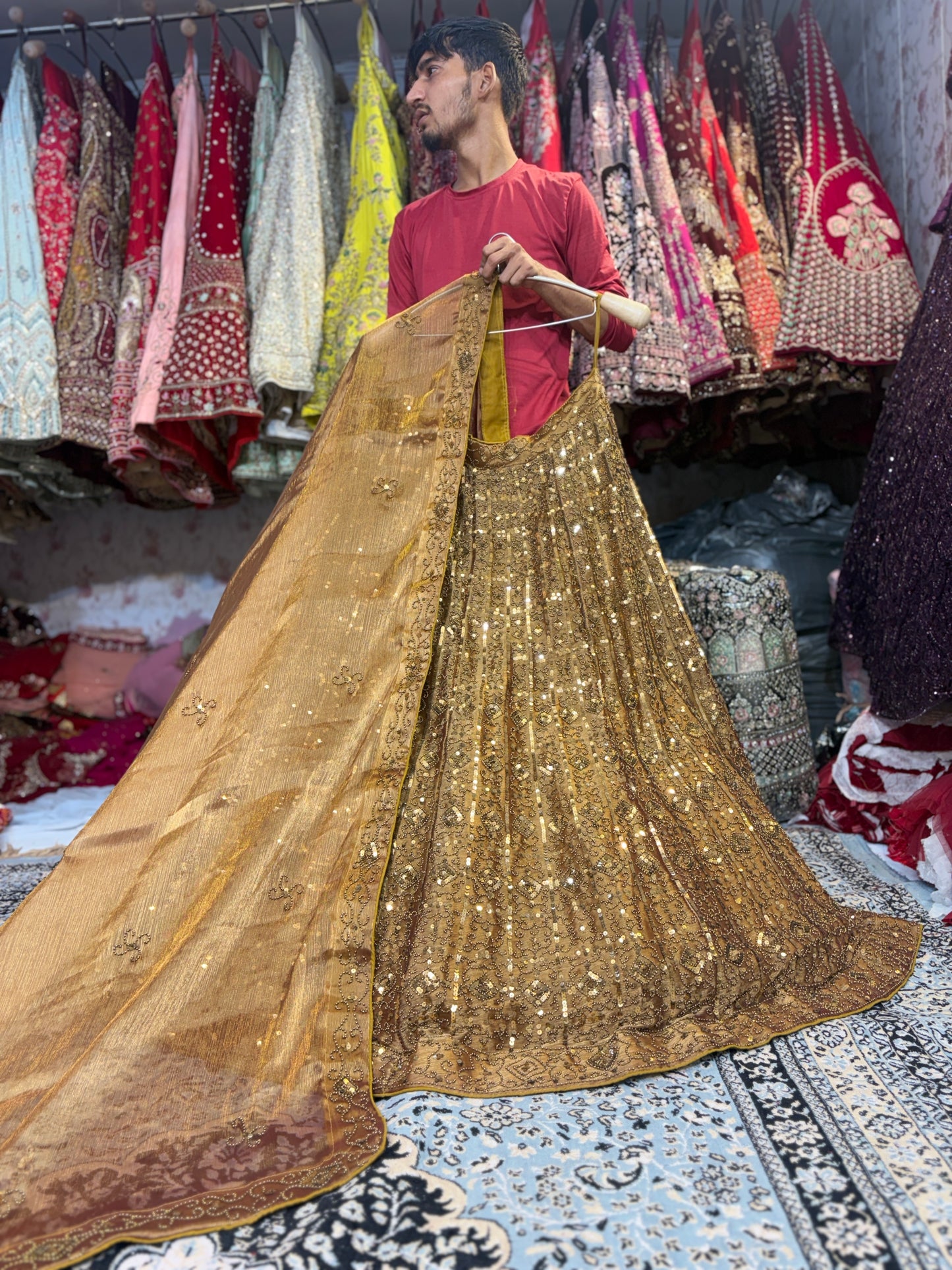 Awesome golden on golden monotone mustard Lehenga