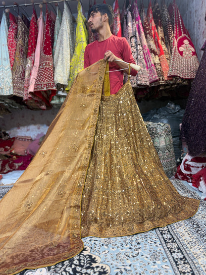 Awesome golden on golden monotone mustard Lehenga