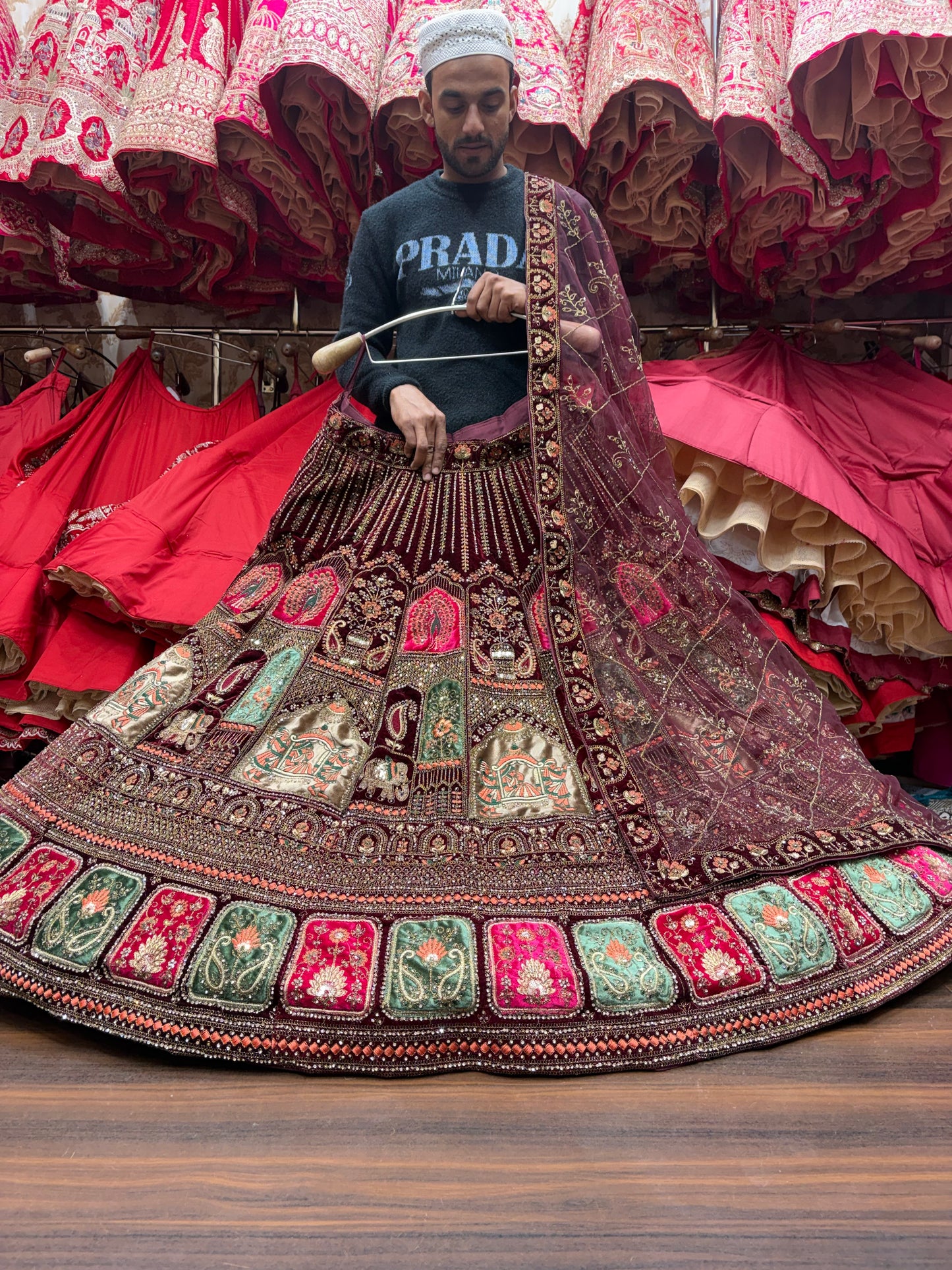 Fantastic Maroon peacock bridal Lehenga
