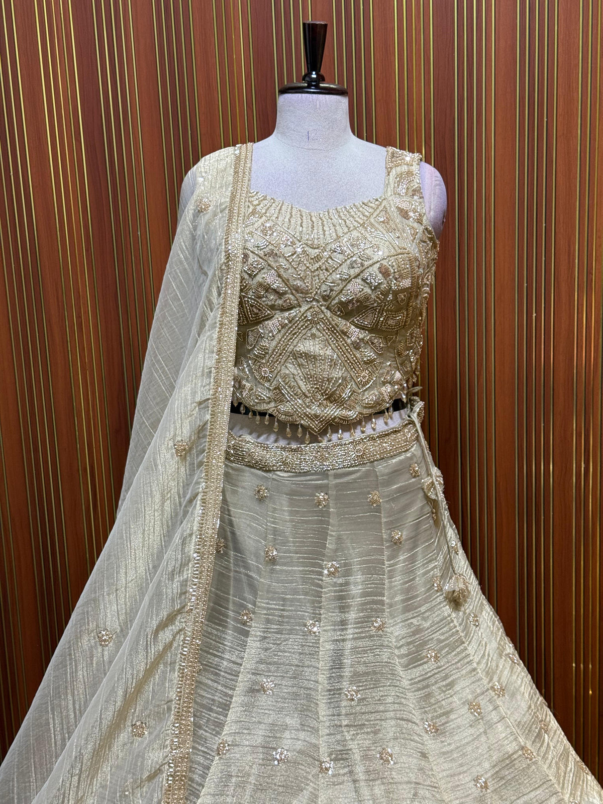 Golden pink blue Crop top Lehenga